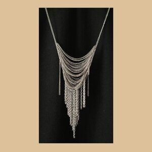 Silver Bib Fringe Necklace